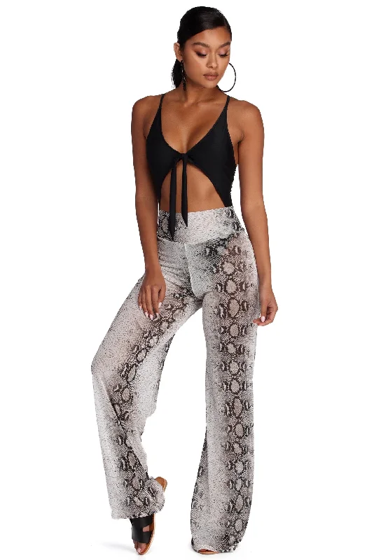 Fashion Elements Snake Print Mesh Pants
