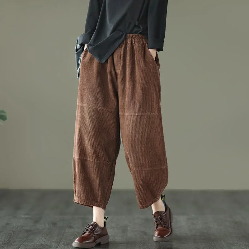 Sports And Leisure Spring Retro Cotton Corduroy Patchwork Casual Harem Pants