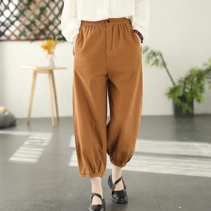 Warm Chic Outfits Spring Retro Loose Casual Solid Cotton Linen Pants
