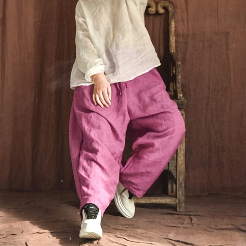 Elegant Casuals Spring Retro Loose Linen Casual Wide Leg Pants