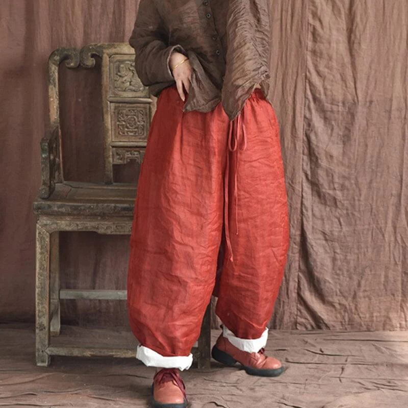 Simple Looks Spring Summer Double Layers Pleated Linen Pants
