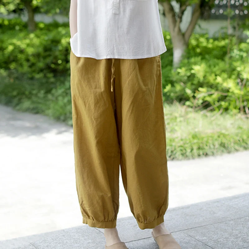 Feminine Charm Spring Summer Loose Cotton Linen Trousers