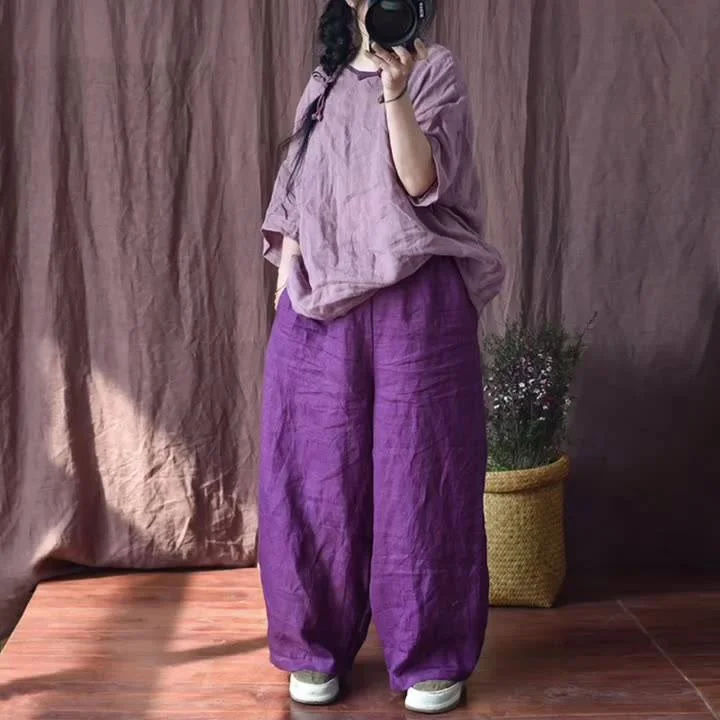 Unique Prints Spring Women Loose Plus Size Vintage Linen Pants