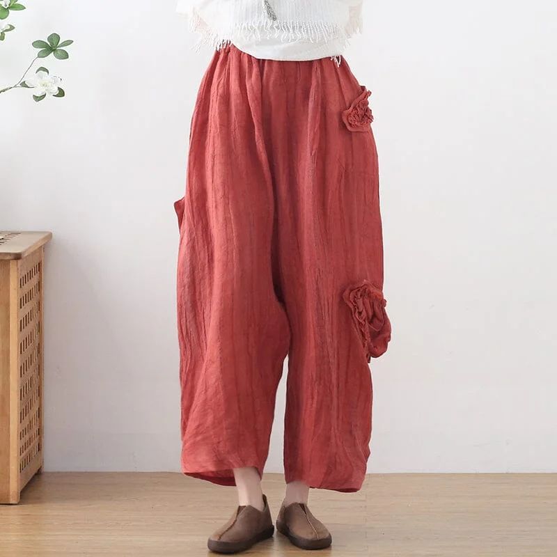 Minimal Style Spting Autumn Wimen Loose Casual Handamde Linen Pants