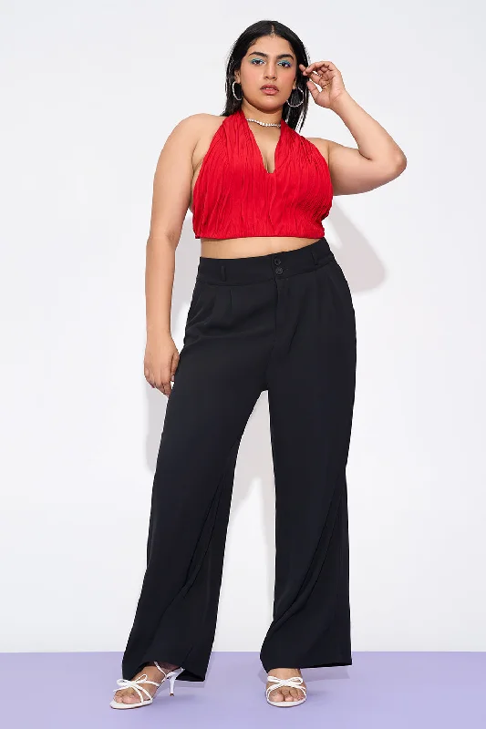 Easy Chic Wear Starlet Black Curve Pleated Double Button Korean Pants