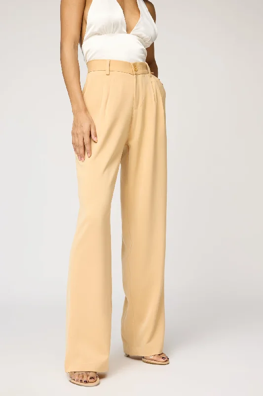 Knitted Design Golden Glow Pleated Straight Korean Pants