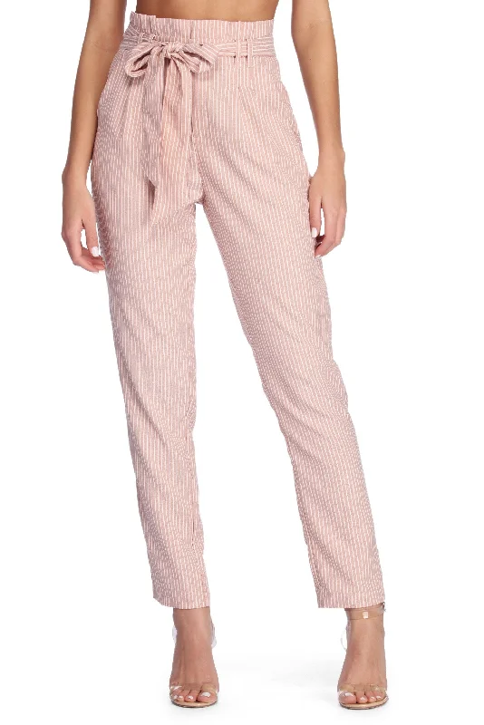 Simple Matching Stripe Right Paper Bag Pants