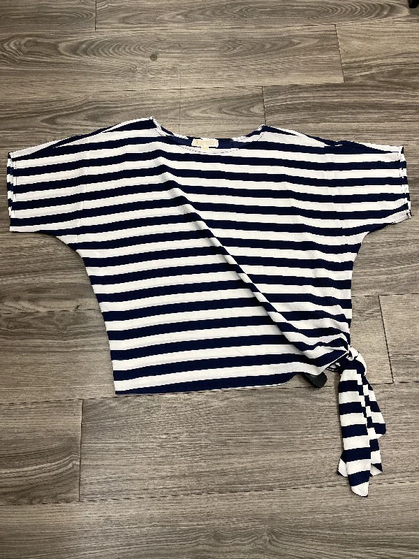 Stretch Design Striped Pattern Top Short Sleeve Designer Michael Kors, Size M