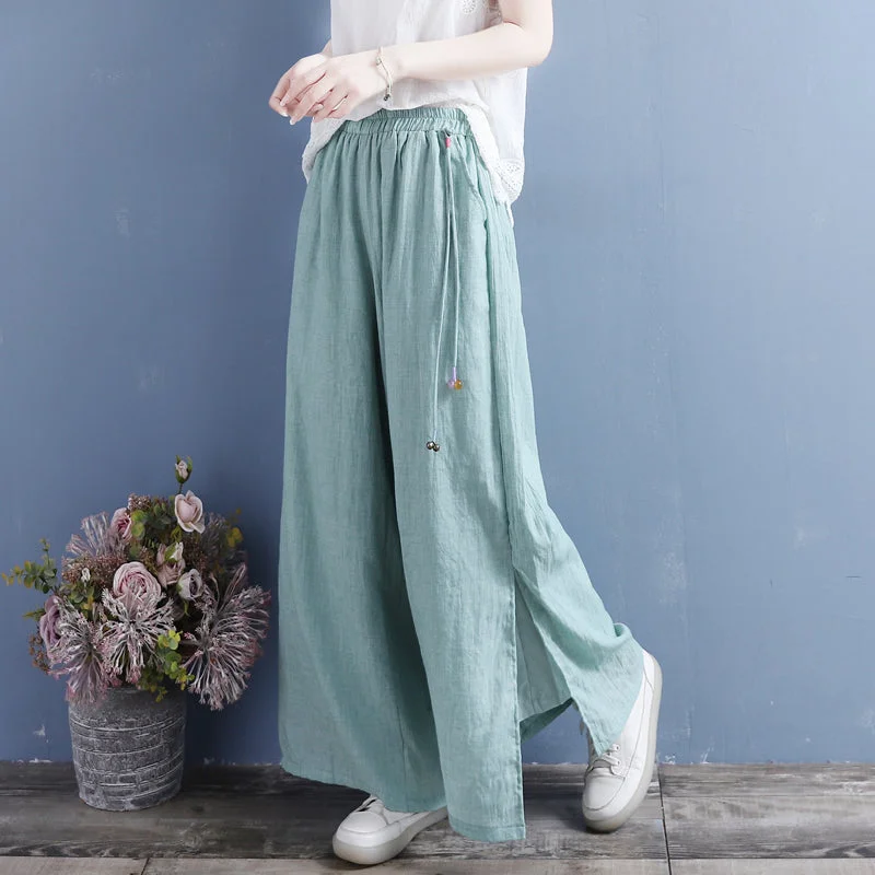 Sports And Leisure Summer Linen Loose Split Bottom Wide Leg Trousers