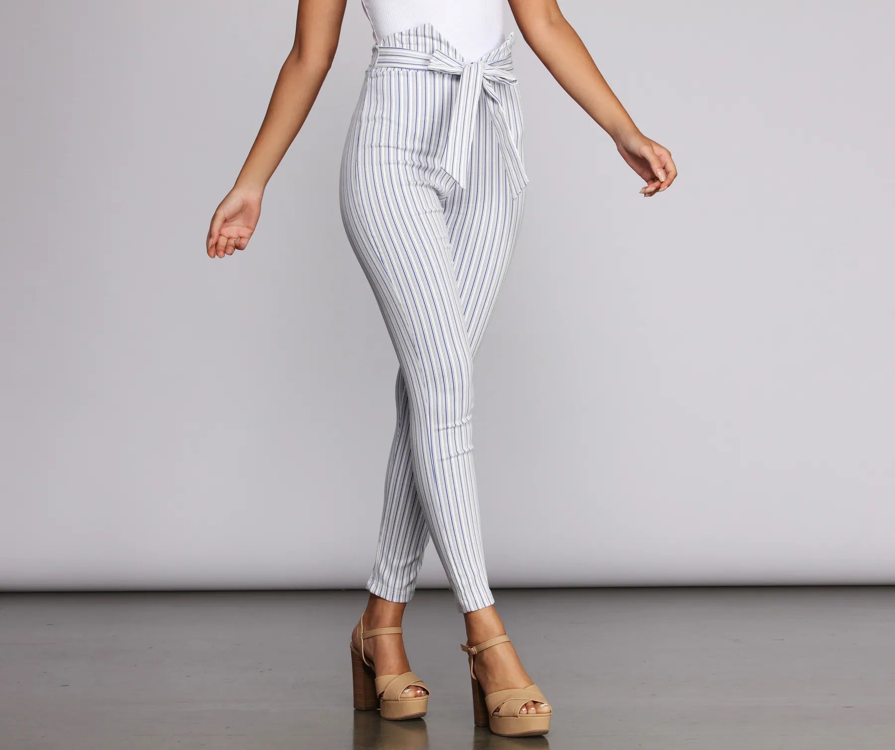 Chic Comfort Wear Summer Stripes Paperbag Pants