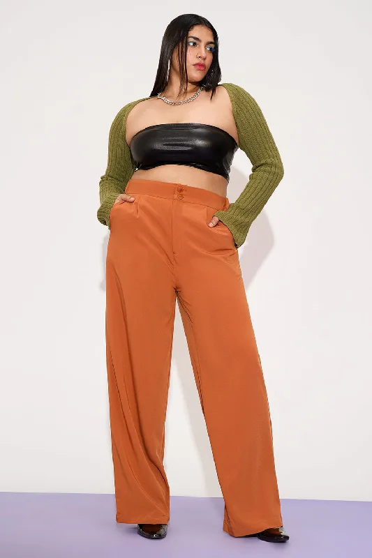 Personalized Design Sienna Rust Curve Pleated Double Button Korean Pants