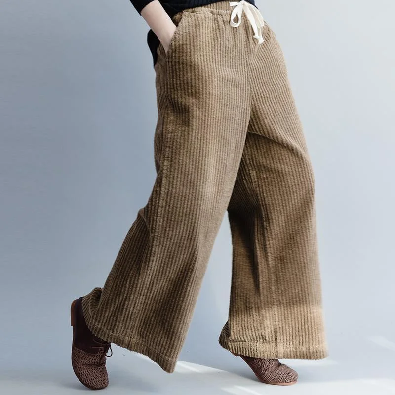 Classic Series Thick Elastic Waist Corduroy Wide Leg Casual Pants