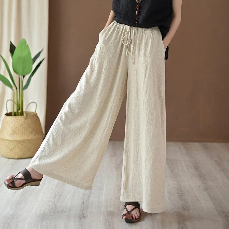 Fresh Comfort Tie-Up Cotton Linen Culottes Pants