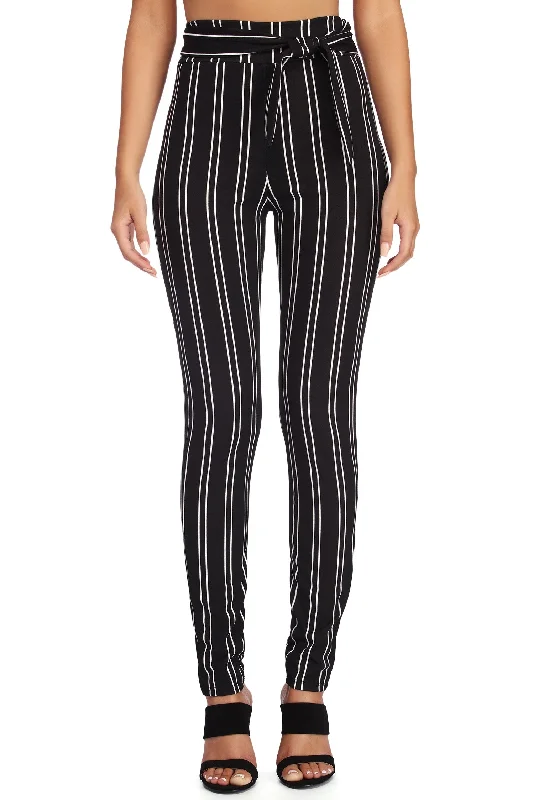 Simple Style Tied In Pinstripes Pants