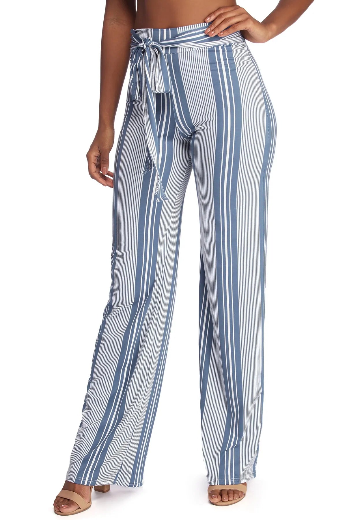 Fashionable And Versatile Tied To Stripes High Waist Pants