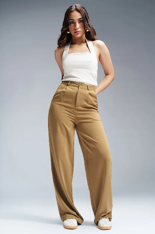 Comfortable Chic Toffee Brown Single Pleated Korean Pants