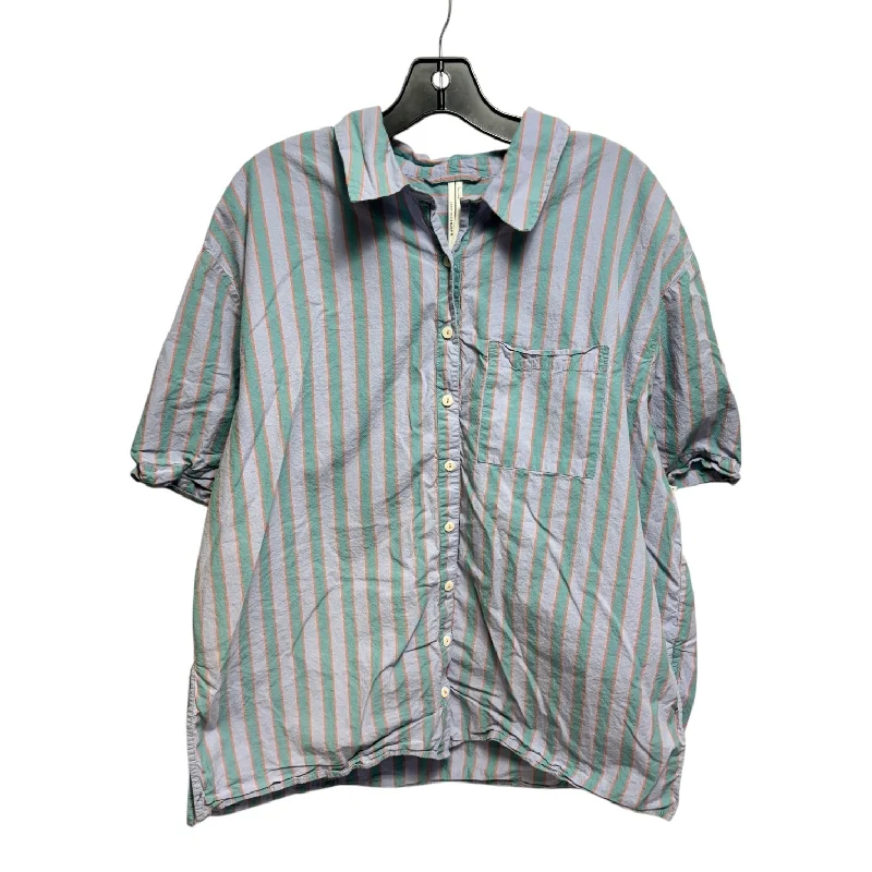 Fashionable In The Times Short-Sleeve Pajama Top By Anthropologie In Green Motif Striped Pattern, Size: M