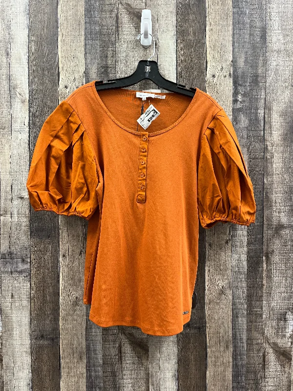 Comfortable Lounge Wear Top Short Sleeve By Calvin Klein In Orange, Size: L
