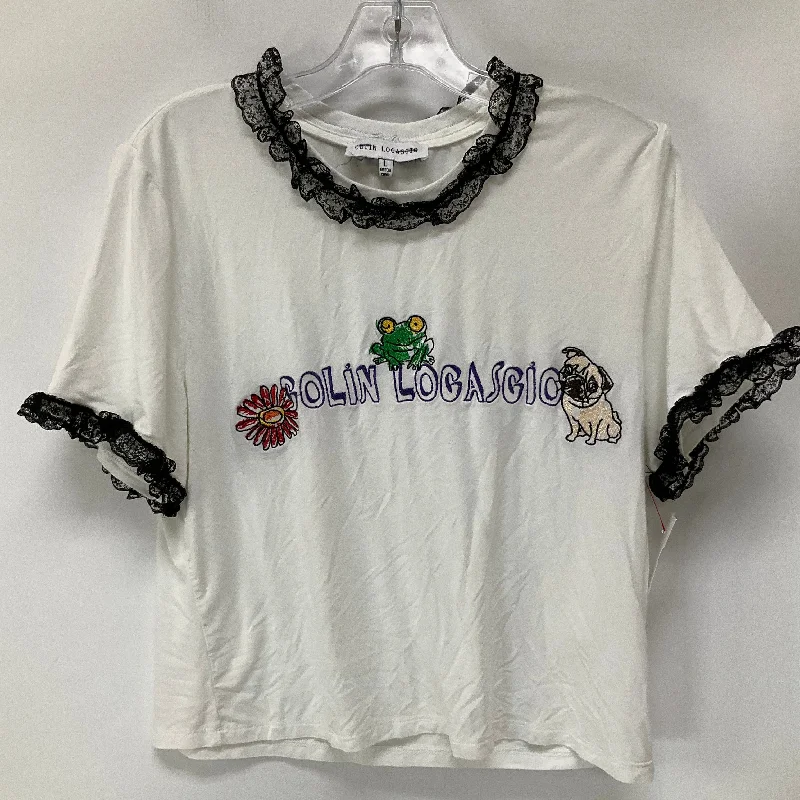Stylish Jackets Top Short Sleeve By Cmb In White, Size: L