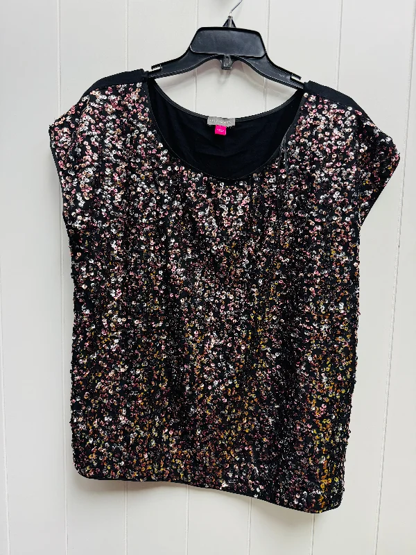 Stunning Fashion Top Short Sleeve By Vince Camuto In Black & Pink, Size: L