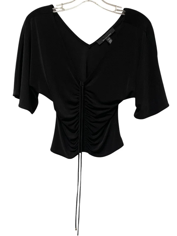 Embroidery Design Top Short Sleeve By White House Black Market In Black, Size: Xxs