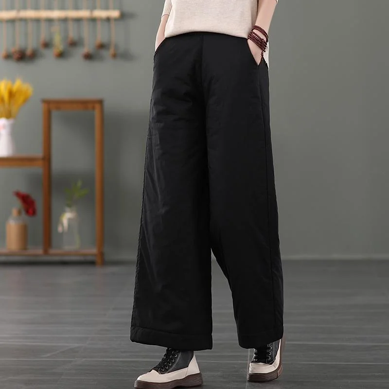 High-end Customization Winter Retro Cotton Linen Padded Wide Leg Pants