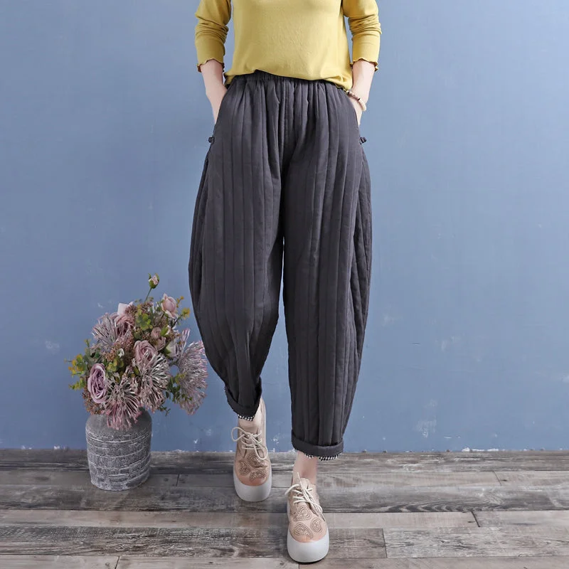 Loose Fit Winter Retro Padded Cotton Linen Loose Pants