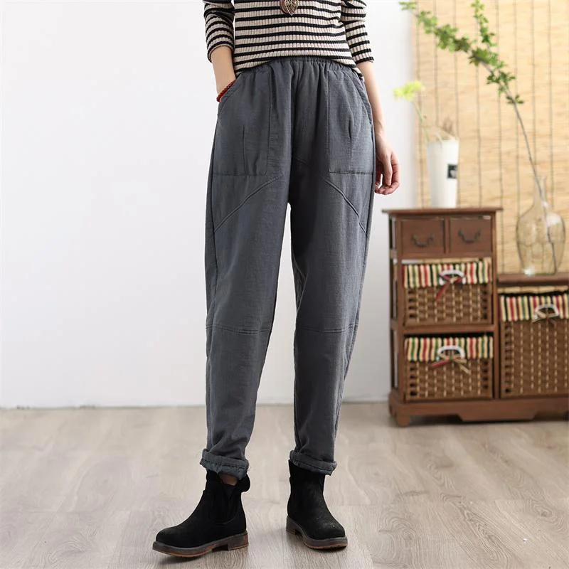 Fresh And Fashionable Winter Retro Thicken Cotton Linen Casual Pants