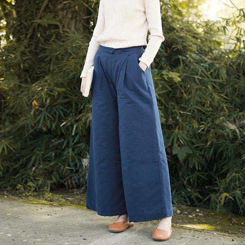 New Products Winter Thick Casual Loose Cotton Linen Wide Leg Pants