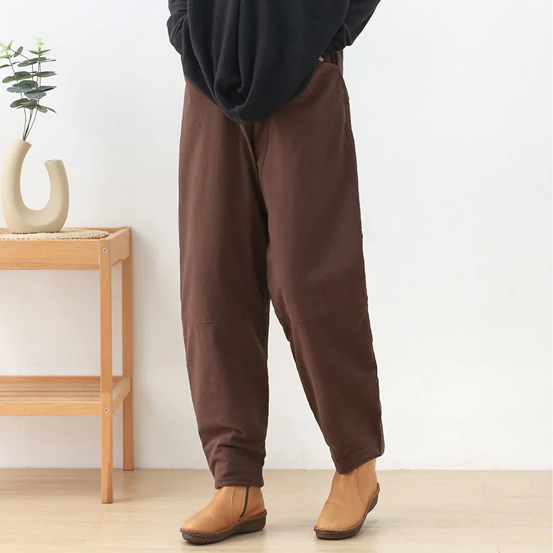 Elegant And Noble Women Autumn Winter Linen Retro Cotton Padded Pants