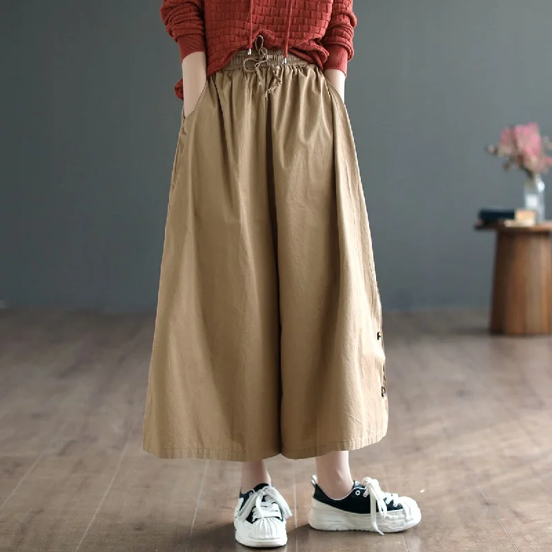Casual Comfort Wear Women Casual Loose Cotton Solid Wide-leg Pants