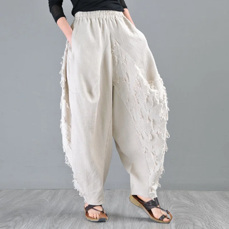 Soft Looks Women Casual Loose Linen Harmen Pants Trousers