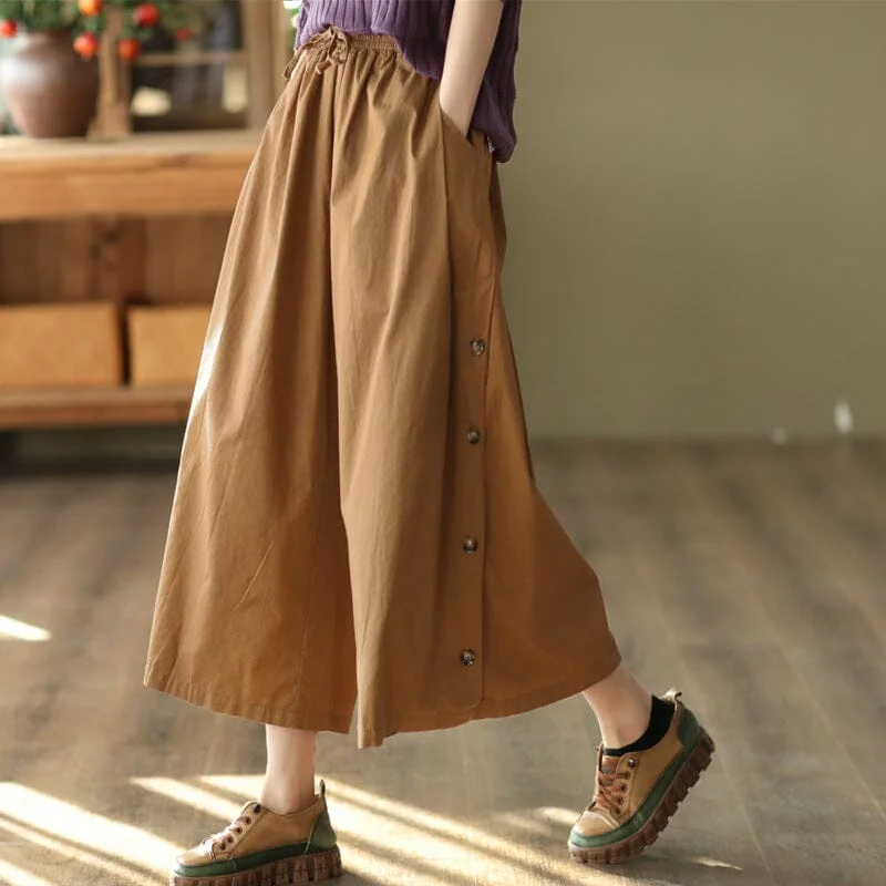 Cozy Chic Trends Women Retro Cotton Solid Wide Leg Trousers