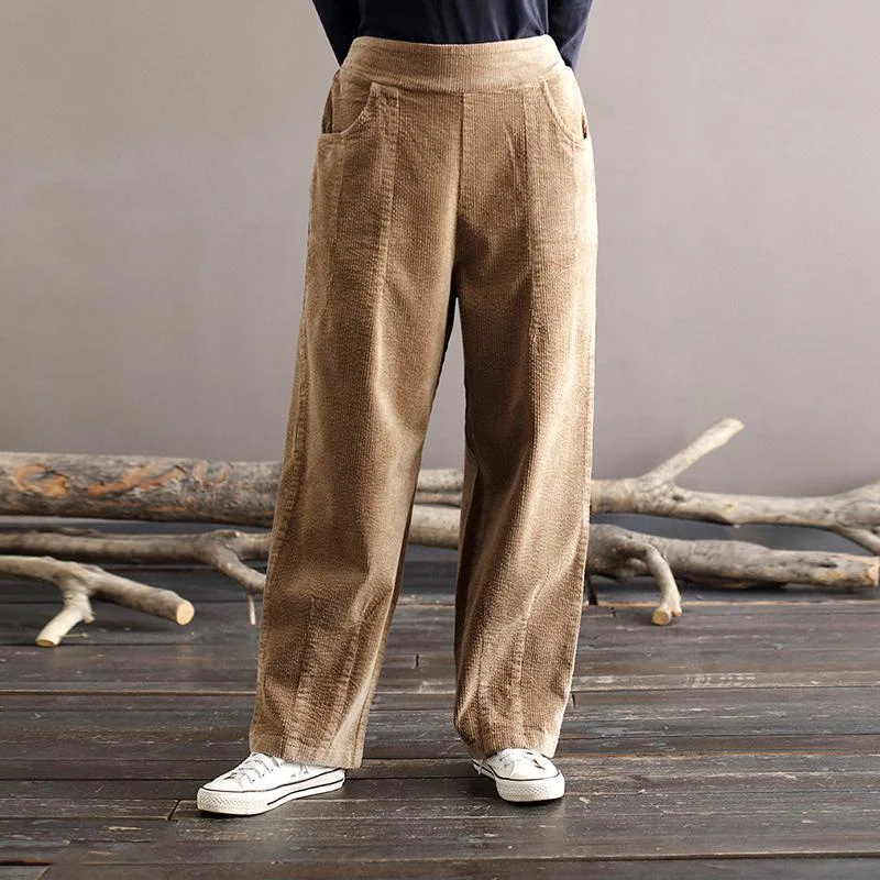 Fashionable Prints Women Spring Cotton Corduroy Retro Casual Pants