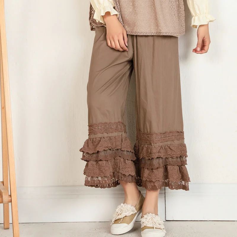 Fresh And Capable Women Spring Cotton Ruffle Bottom Wide Leg Pants