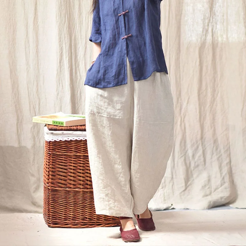 Artistic Temperament Women Spring Retro Plus Size Casual Linen Pants