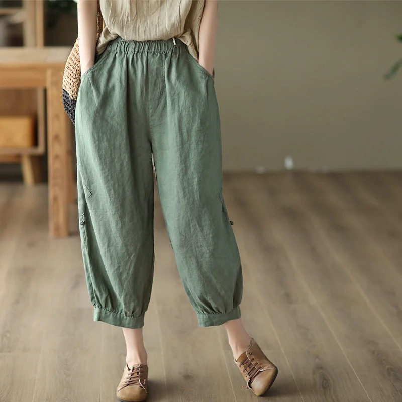 Noble And Elegant Women Summer Retro Linen Loose Pants