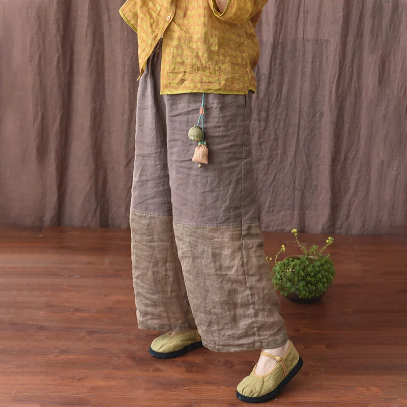 Sweet Style Women Summer Retro Loose Linen Wide-Leg Pants