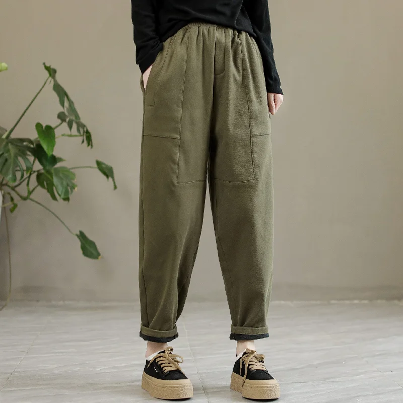 Fashionable And Versatile Women Winter Cotton Solid Furred Loose Pants