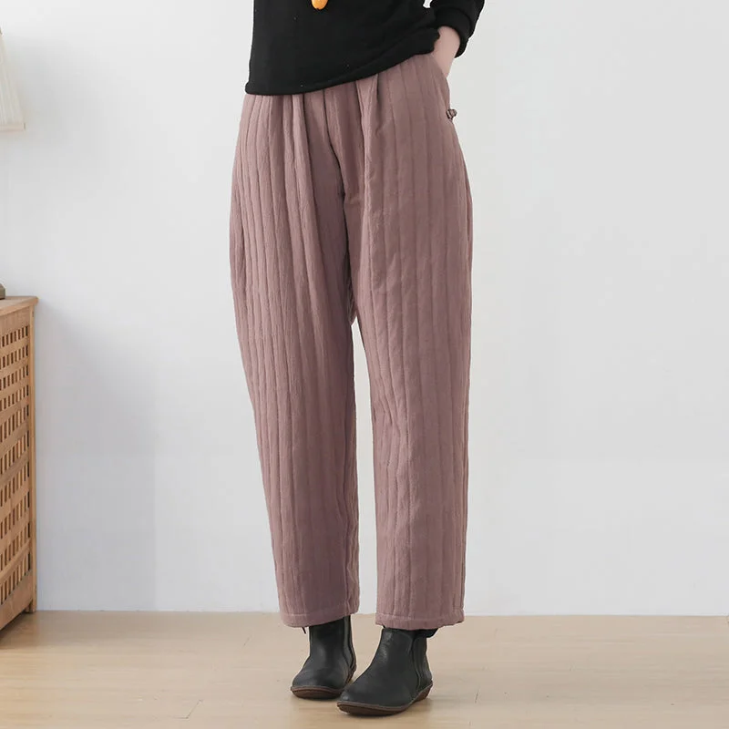 Classic Series Women Winter Solid Stripe Cotton Padded Loose Pants