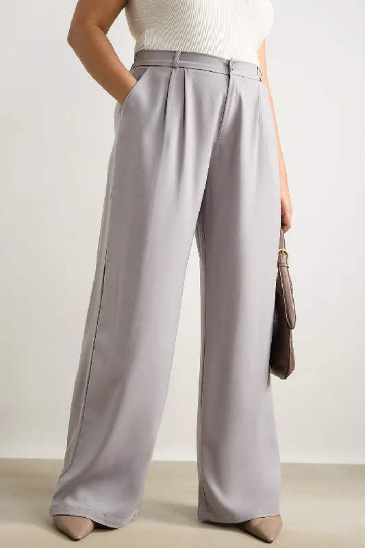 Minimal Comfort Light Grey Pleated Straight Fit Curve Korean Pant