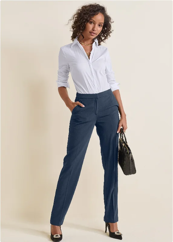 Elegant Design High-Rise Straight Trousers - Navy
