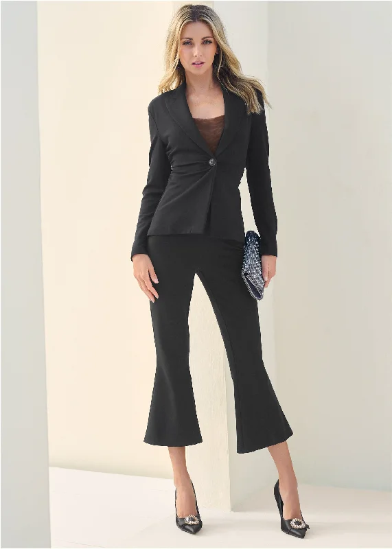 Simple Matching Kick Flare Suit Set - Black