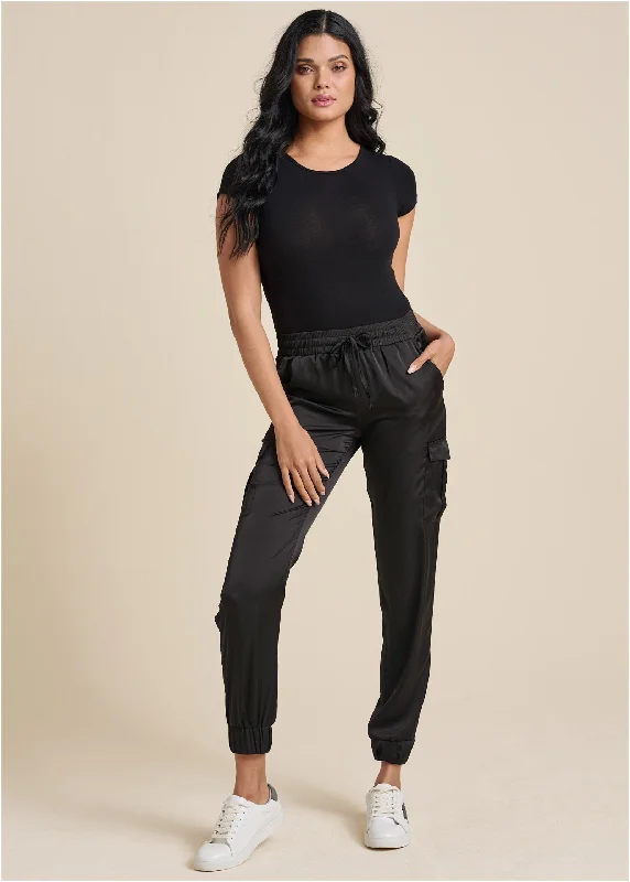Comfortable Dresses Cargo Jogger Pants  - Black