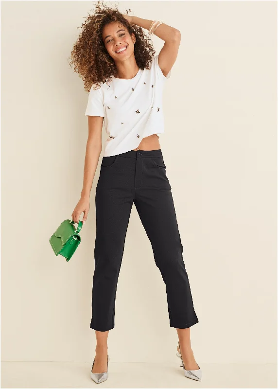 Comfortable Tops Smoothing Ponte Straight Leg Pants - Black