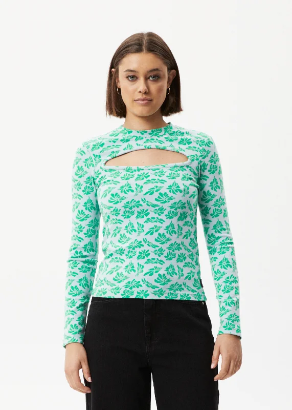 Breathable Design AFENDS Womens See You - Cut Out Long Sleeve Top - Powder Blue