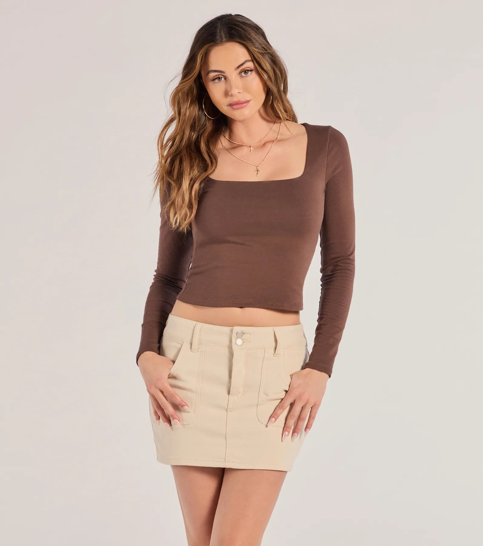 Comfortable And Casual Back To Basics Cropped Long Sleeve Top