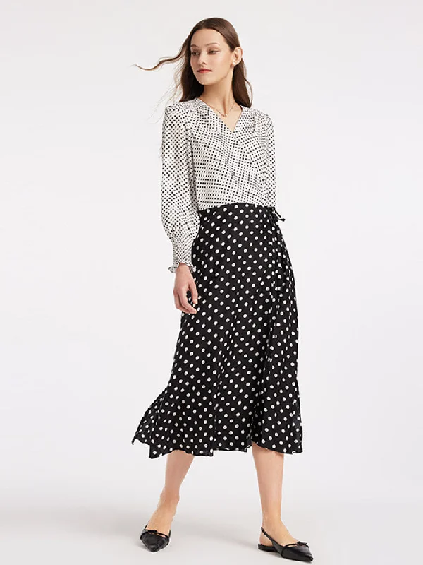 Sports And Leisure Polka Dots Slim V-Neck Wrap Maxi Dress