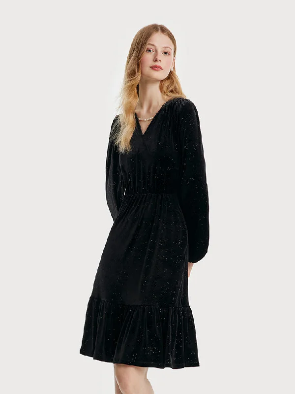 Body Design Sequins Velvet V-Neck Women Mini Dress