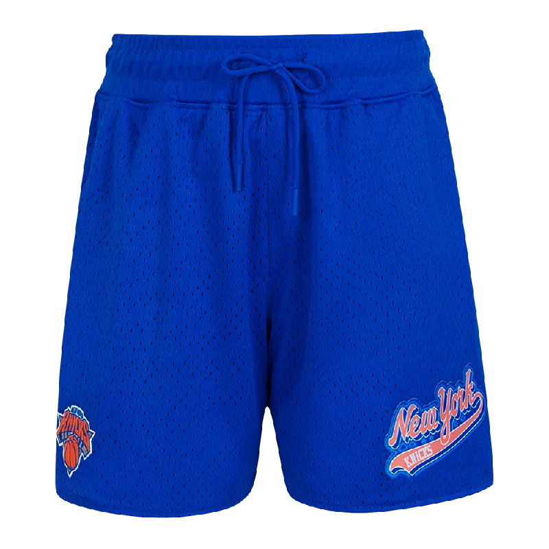 Classic And Versatile NBA NEW YORK KNICKS SCRIPT TAIL WOMEN'S MESH SHORT (ROYAL BLUE)
